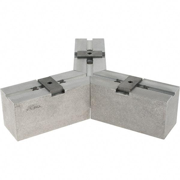 Abbott Workholding Products - Tongue & Groove Attachment, Square Soft Lathe Chuck Jaw - 3 Jaws, Aluminum, 2-1/8" Btw Mount Hole Ctrs, 6-1/2" Long x 2-1/2" Wide x 3" High, 0.4724" Groove, 0.4724" & 12mm Fastener - Eagle Tool & Supply