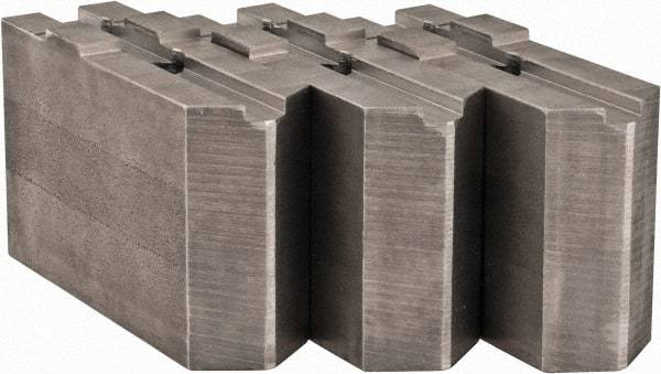 Abbott Workholding Products - Tongue & Groove Attachment, Square Soft Lathe Chuck Jaw - 3 Jaws, Steel, 1.5748" Btw Mount Hole Ctrs, 4-1/2" Long x 1-1/2" Wide x 3" High, 0.4724" Groove, 0.4724" & 12mm Fastener - Eagle Tool & Supply