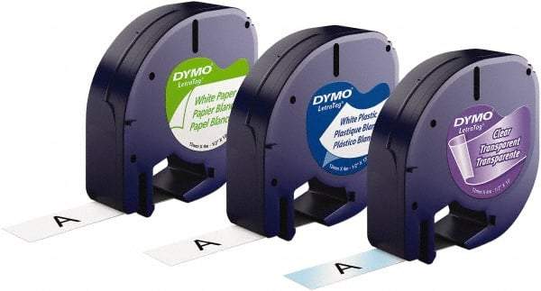 Dymo - 1/2" Wide x 156" Long, Black on White & Black On Clear Plastic/Paper Label Printer Cartridge - For DYMO Letratag Printers - Eagle Tool & Supply