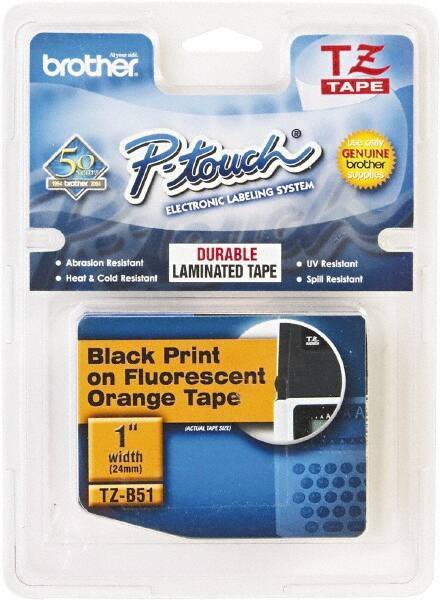 Brother - 1" Wide, Fluorescent Orange Tape Cassette - For Label Maker - Eagle Tool & Supply