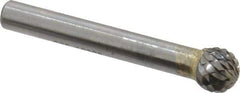 SGS Pro - 3/8" Cut Diam, 1/4" Shank Diam, Ball Head Double Cut Burr - Carbide, Radius End, 5/16" LOC, 2-1/16" OAL - Eagle Tool & Supply