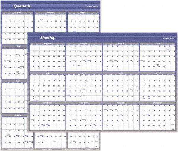AT-A-GLANCE - 1 Sheet, 32 x 48", Erasable Wall Planner - White & Blue - Eagle Tool & Supply