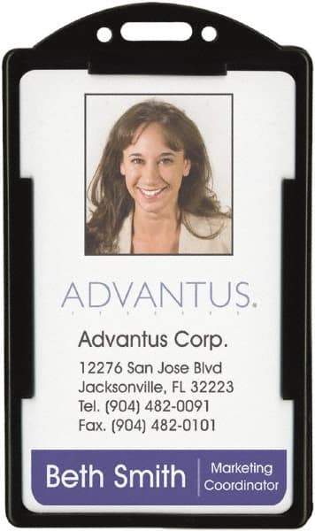 ADVANTUS - Clip-On Badge Holder - Black - Eagle Tool & Supply