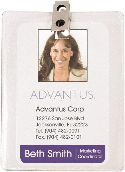 ADVANTUS - Clip-On Badge Holder - Clear - Eagle Tool & Supply