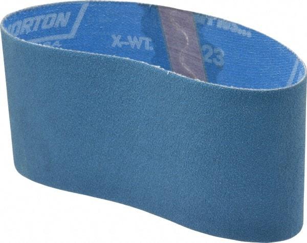 Norton - 3-1/2" Wide x 15-1/2" OAL, 80 Grit, Zirconia Alumina Abrasive Belt - Zirconia Alumina, Medium, Coated, X Weighted Cloth Backing, Series R823 - Eagle Tool & Supply
