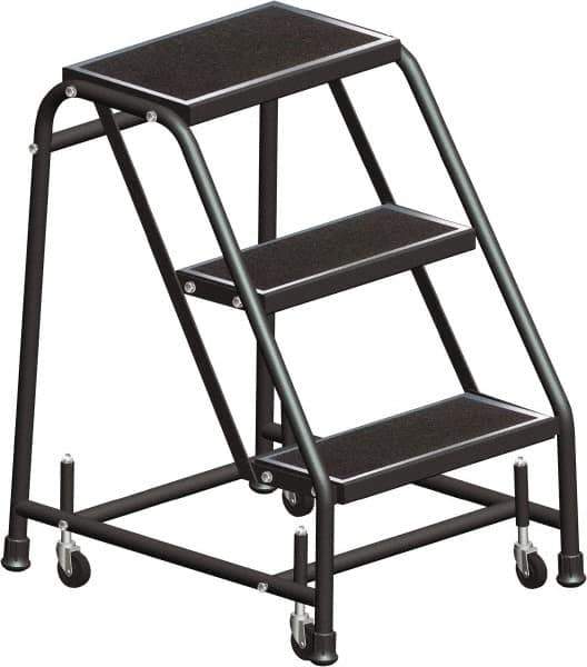 Ballymore - 28" 3 Step Ladder - Rolling Safety Ladder, 450 Lb Capacity, 28-1/2" Platform Height, 30" Base Width x 25" Base Depth, Serrated - Eagle Tool & Supply