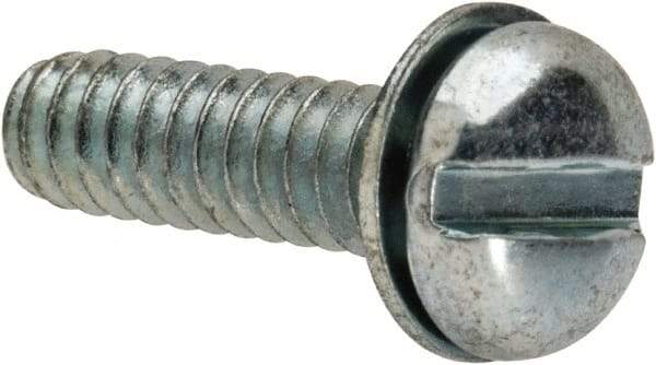 Value Collection - #6-32 UNC, 1/2" Length Under Head Slotted Drive Machine Screw - Pan Head, Grade J82 Steel, Zinc-Plated Finish, Internal Tooth - Eagle Tool & Supply