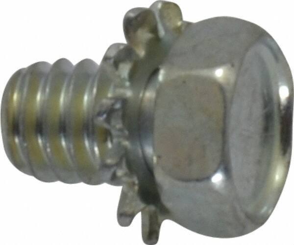 Value Collection - #8-32 UNC, 1/4" Length Under Head Hex Drive Machine Screw - Hex Head, Grade J82 Steel, Zinc-Plated Finish, External Tooth - Eagle Tool & Supply