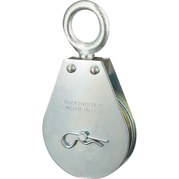 Block Division - 600 Lbs. Load Limit, Swivel Eye Snatch Block - Single Sheave, 2 Inch Outside Diameter, Wire Rope, 3/16 Inch Diameter, Eye, 5/8 Inch Inside Diameter, Carbon Steel, Zinc Plated Finish - Eagle Tool & Supply
