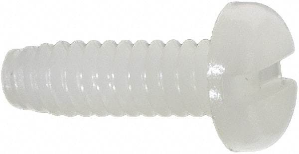 Made in USA - #6-32 UNC, 7/16" Length Under Head Slotted Drive Machine Screw - Pan Head, Grade 6/6 Nylon, Uncoated, Without Washer - Eagle Tool & Supply