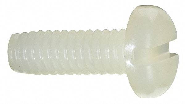 Made in USA - #8-32 UNC, 1/2" Length Under Head Slotted Drive Machine Screw - Pan Head, Grade 6/6 Nylon, Uncoated, Without Washer - Eagle Tool & Supply