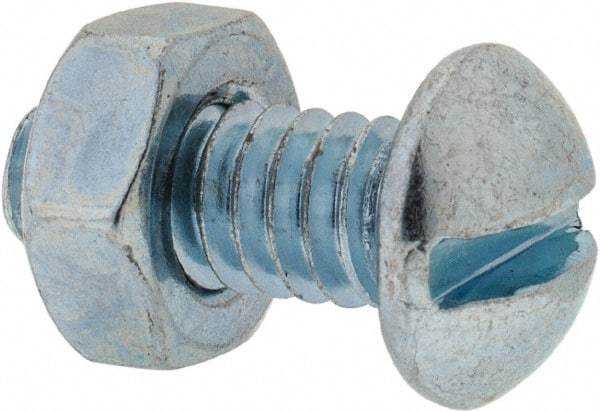 Value Collection - 1/4-20 UNC, 5/8" Length Under Head Slotted Drive Machine Screw - Round Head, Grade 2 Steel, Zinc-Plated Finish, Without Washer - Eagle Tool & Supply