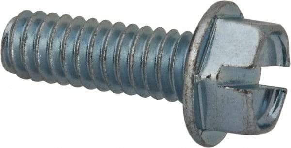 Value Collection - 1/4-20 UNC, 3/4" OAL Slotted Drive Machine Screw - Hex Washer Head, Grade J82 Steel, Zinc-Plated Finish, Without Washer - Eagle Tool & Supply
