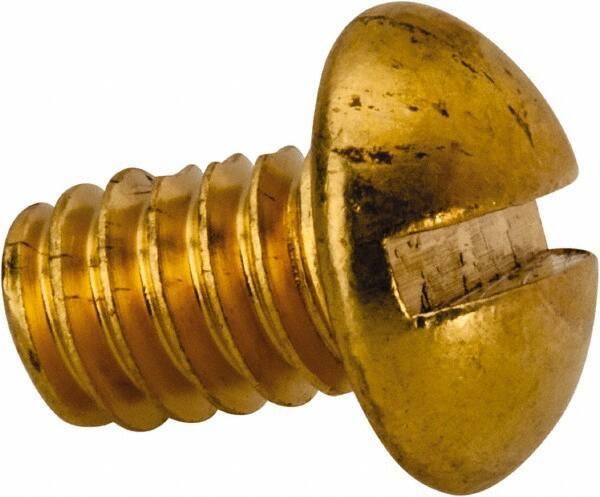 Value Collection - 1/4-20 UNC, 3/8" Length Under Head Slotted Drive Machine Screw - Round Head, Brass, Uncoated, Without Washer - Eagle Tool & Supply