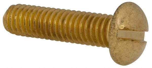 Made in USA - 5/16-18 UNC, 1-1/4" Length Under Head Slotted Drive Machine Screw - Round Head, Brass, Uncoated, Without Washer - Eagle Tool & Supply