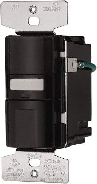 Cooper Wiring Devices - 1,000 Square Ft. Coverage, Infrared Occupancy Sensor Wall Switch - 1,000 at 120 V Incandescent, 1,000 at 120 V Fluorescent, 120 VAC, Black - Eagle Tool & Supply