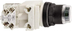 Schneider Electric - 30mm Mount Hole, Extended Straight, Pushbutton Switch with Contact Block - Green Pushbutton, Momentary (MO) - Eagle Tool & Supply