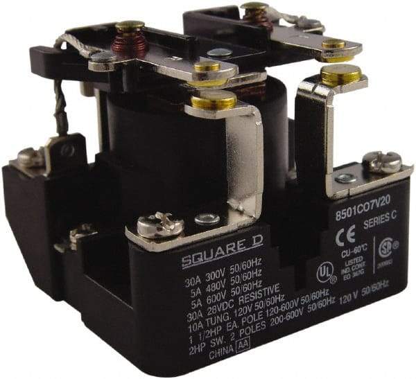 Square D - 1-1/2 hp, 10 VA Power Rating, Electromechanical Screw Clamp General Purpose Relay - 40 at 277 VAC & 5 at 600 V, DPST, 24 VAC at 50/60 Hz, 63.6mm Wide x 49.6mm High x 63.2mm Deep - Eagle Tool & Supply
