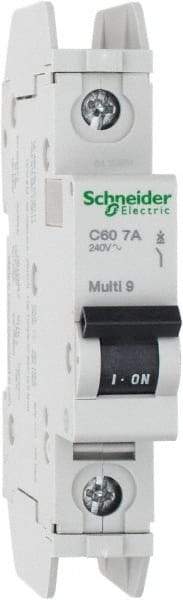 Schneider Electric - 7 Amp, 125 VDC, 240 VAC, 60 VDC, 1 Pole, DIN Rail Mount, Fixed Mount Miniature Circuit Breaker - Thermal Magnetic Trip, Multiple Breaking Capacity Ratings, 73mm Deep x 107mm High x 18mm Wide - Eagle Tool & Supply
