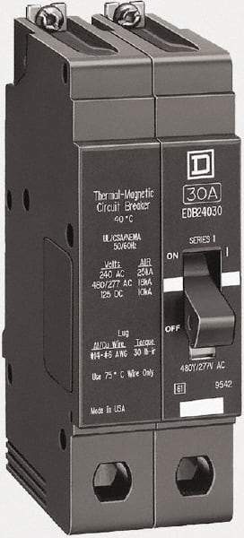 Square D - 30 Amp, 480Y/277 V, 2 Pole, Bolt On Miniature Circuit Breaker - 35 kA Breaking Capacity, 12, 14 AWG - Eagle Tool & Supply