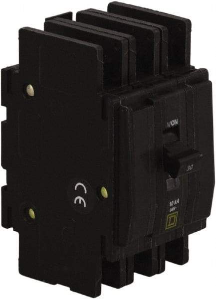 Square D - 50 Amp, 240 VAC, 3 Pole, DIN Rail Mounted, Flush Mount, Surface Mount Miniature Circuit Breaker - Thermal Magnetic Trip, 10 kA at 120/240 VAC Breaking Capacity, 14-2 (Aluminum), 14-2 (Copper) AWG, 74mm Deep x 103mm High x 19mm Wide - Eagle Tool & Supply