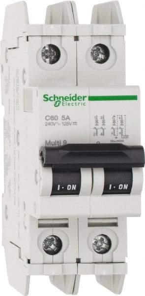 Schneider Electric - 5 Amp, 125 VDC, 240 VAC, 60 VDC, 1 Pole, DIN Rail Mount, Fixed Mount Miniature Circuit Breaker - Thermal Magnetic Trip, Multiple Breaking Capacity Ratings, 73mm Deep x 107mm High x 36mm Wide - Eagle Tool & Supply