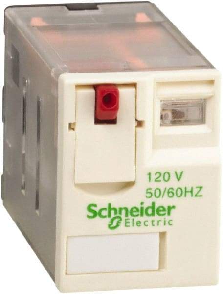 Schneider Electric - 1,500 VA Power Rating, Electromechanical Plug-in General Purpose Relay - 3 Amp at 250 VAC & 28 VDC, 6 at 250/277 VAC & 28 VDC, 8 Amp at 30 VDC, 4CO, 120 VAC at 50/60 Hz - Eagle Tool & Supply