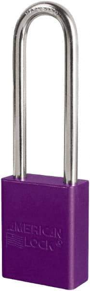 American Lock - Keyed Different Conductive Lockout Padlock - 3" Shackle Clearance, 1/4" Shackle Diam, 1.8" Body Height x 3/4" Body Width, Purple, 6 Pins - Eagle Tool & Supply