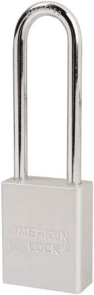 American Lock - Keyed Different Conductive Lockout Padlock - 3" Shackle Clearance, 1/4" Shackle Diam, 1.8" Body Height x 1-1/2" Body Width, Silver, 6 Pins - Eagle Tool & Supply