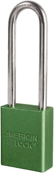 American Lock - Keyed Different Conductive Lockout Padlock - 3" Shackle Clearance, 1/4" Shackle Diam, 1.8" Body Height x 3/4" Body Width, Green, 6 Pins - Eagle Tool & Supply