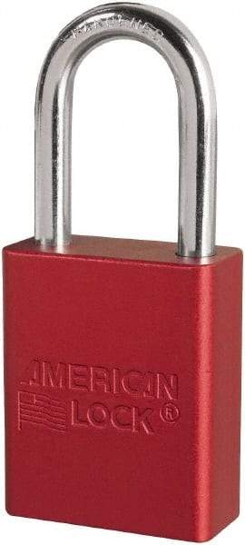 American Lock - Keyed Different Conductive Lockout Padlock - 1-1/2" Shackle Clearance, 1/4" Shackle Diam, 1.8" Body Height x 3/4" Body Width, Red, 6 Pins - Eagle Tool & Supply