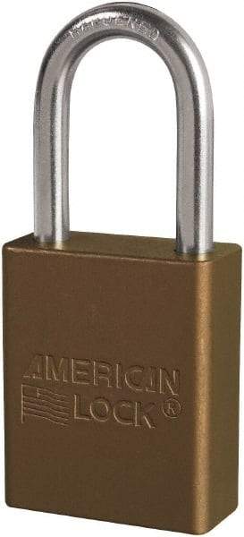 American Lock - Keyed Different Conductive Lockout Padlock - 1-1/2" Shackle Clearance, 1/4" Shackle Diam, 1.8" Body Height x 3/4" Body Width, Brown, 6 Pins - Eagle Tool & Supply
