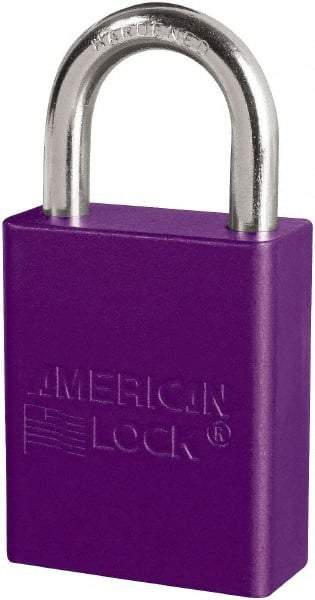 American Lock - Keyed Different Conductive Lockout Padlock - 1" Shackle Clearance, 1/4" Shackle Diam, 1.8" Body Height x 3/4" Body Width, Purple, 6 Pins - Eagle Tool & Supply