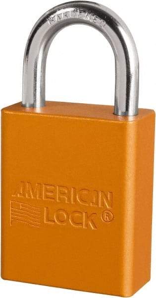 American Lock - Keyed Different Conductive Lockout Padlock - 1" Shackle Clearance, 1/4" Shackle Diam, 1.8" Body Height x 3/4" Body Width, Orange, 6 Pins - Eagle Tool & Supply