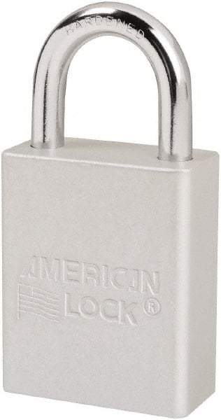 American Lock - Keyed Different Conductive Lockout Padlock - 1" Shackle Clearance, 1/4" Shackle Diam, 1.8" Body Height x 1-1/2" Body Width, Silver, 6 Pins - Eagle Tool & Supply