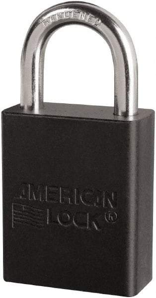 American Lock - Keyed Different Conductive Lockout Padlock - 1" Shackle Clearance, 1/4" Shackle Diam, 1.8" Body Height x 3/4" Body Width, Black, 6 Pins - Eagle Tool & Supply