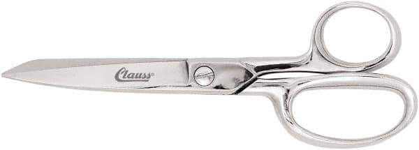 Clauss - 3" LOC, 6" OAL Chrome Plated Straight Trimmers - Steel Straight Handle, For Paper, Fabric - Eagle Tool & Supply