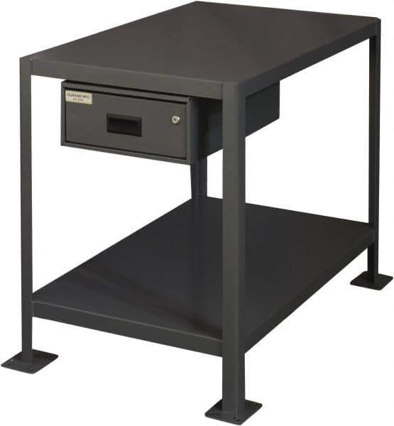 Durham - 48 Wide x 24" Deep x 18" High, Steel Machine Work Table with Drawer - Flat Top, Rounded Edge, Fixed Legs, Gray - Eagle Tool & Supply