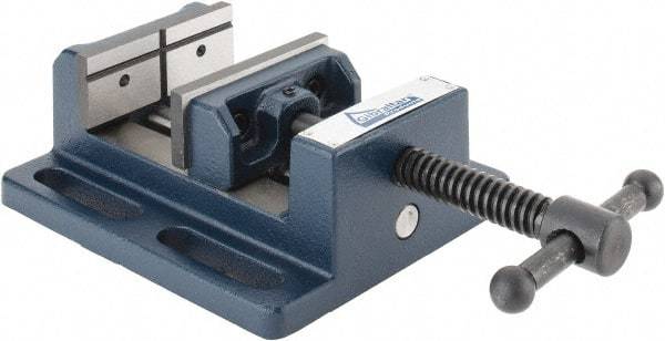 Gibraltar - 3" Jaw Opening Capacity x 1-1/8" Throat Depth, Horizontal Drill Press Vise - 3" Wide Jaw, Stationary Base, Standard Speed, 6-9/16" OAL x 2-7/16" Overall Height, Cast Iron - Eagle Tool & Supply