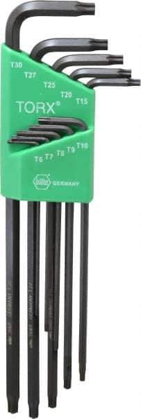 Wiha - 10 Piece T6 to T30 Alloy Steel L-Key Long Arm Torx Key Set - T6, T7, T8, T9, T10, T15, T20, T25, T27, T30 Torx Size - Eagle Tool & Supply