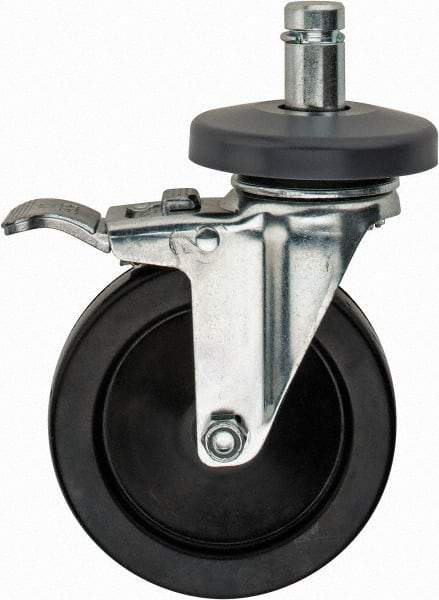 Value Collection - 5" Diam x 1-1/4" Wide, Hard Rubber Swivel with Brake Caster - 200 Lb Capacity, Plain Stem Mount - Eagle Tool & Supply