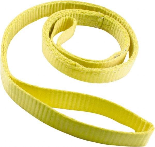 Erickson Manufacturing - 4' Long x 1" Wide, 2,400 Lb Vertical Capacity, 2 Ply, Polyester Web Sling - 1,920 Lb Choker Capacity, Yellow - Eagle Tool & Supply