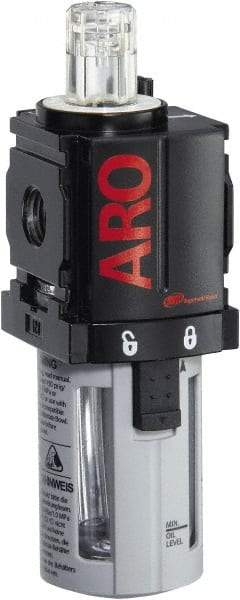 ARO/Ingersoll-Rand - 1/8" NPT, 150 Max psi Miniature Modular Lubricator - Polycarbonate Bowl, Aluminum Body, 32 CFM, 125°F Max Temp, 1.58" Long x 1.81" Wide x 5.04" High - Eagle Tool & Supply