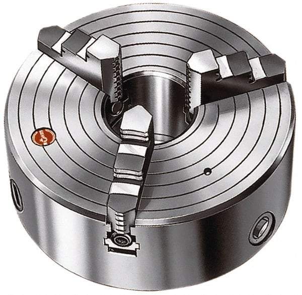 Rohm - 3 Jaws, 8" Diam, Self Centering Manual Lathe Chuck - Plain Back Mount Spindle, 2.16" Through Hole Diam, Forged Steel - Eagle Tool & Supply