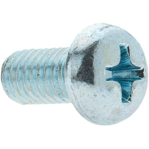 Value Collection - M5x0.80, 10mm Length Under Head Phillips Drive Machine Screw - Pan Head, Grade 4.8 Steel, Zinc-Plated Finish, Without Washer - Eagle Tool & Supply