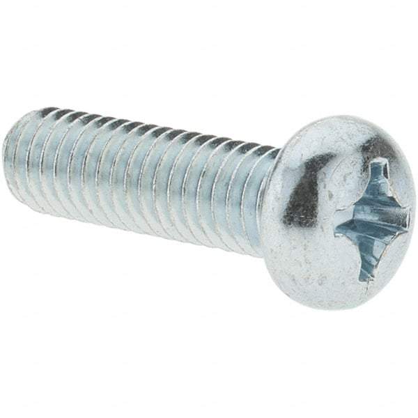 Value Collection - M6x1.00, 20mm Length Under Head Phillips Drive Machine Screw - Pan Head, Grade 4.8 Steel, Zinc-Plated Finish, Without Washer - Eagle Tool & Supply