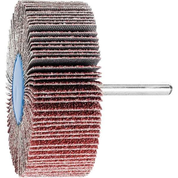 PFERD - 3" Diam x 1" Face Width, Aluminum Oxide Coated Mounted Flap Wheel - 1/4" Shank Mount, 40 Grit, 20,000 Max RPM - Eagle Tool & Supply
