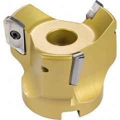 Iscar - 4 Inserts, 4" Cut Diam, 1-1/2" Arbor Diam, 0.807" Max Depth of Cut, Indexable Square-Shoulder Face Mill - 0/90° Lead Angle, 2" High, HM90 APCR 2206.. Insert Compatibility, Through Coolant, Series Helialu - Eagle Tool & Supply