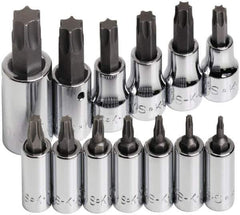 SK - 13 Piece 1/4, 3/8 & 1/2" Drive Torx Bit Socket Set - T8 to T60 Torx - Eagle Tool & Supply