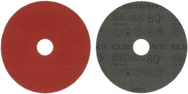 3M - 5" Diam 7/8" Hole 80 Grit Fiber Disc - Medium Grade, Ceramic, 12,000 Max RPM, Series 987C - Eagle Tool & Supply